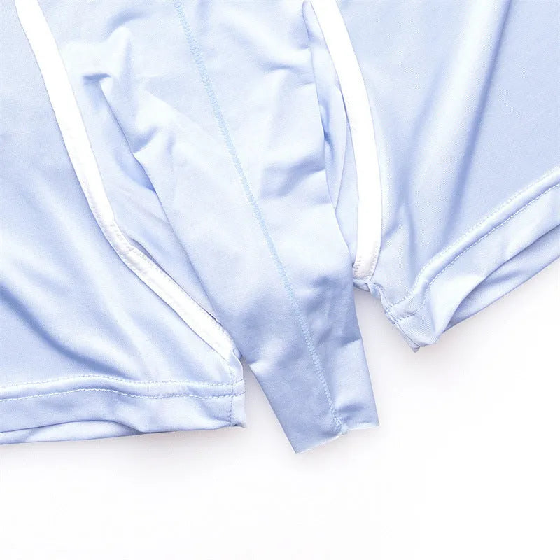 Men's solid colour ice silk boxer briefs on a grey background, showing the mid-waist design.