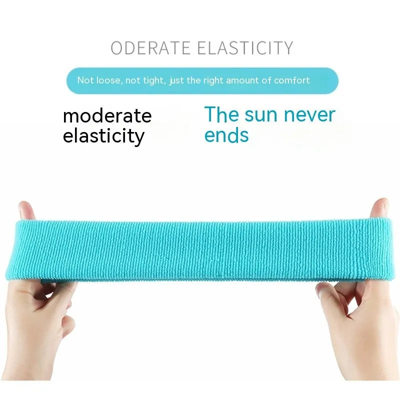 Solid colour elastic sports sweat band made from polyester spandex.
