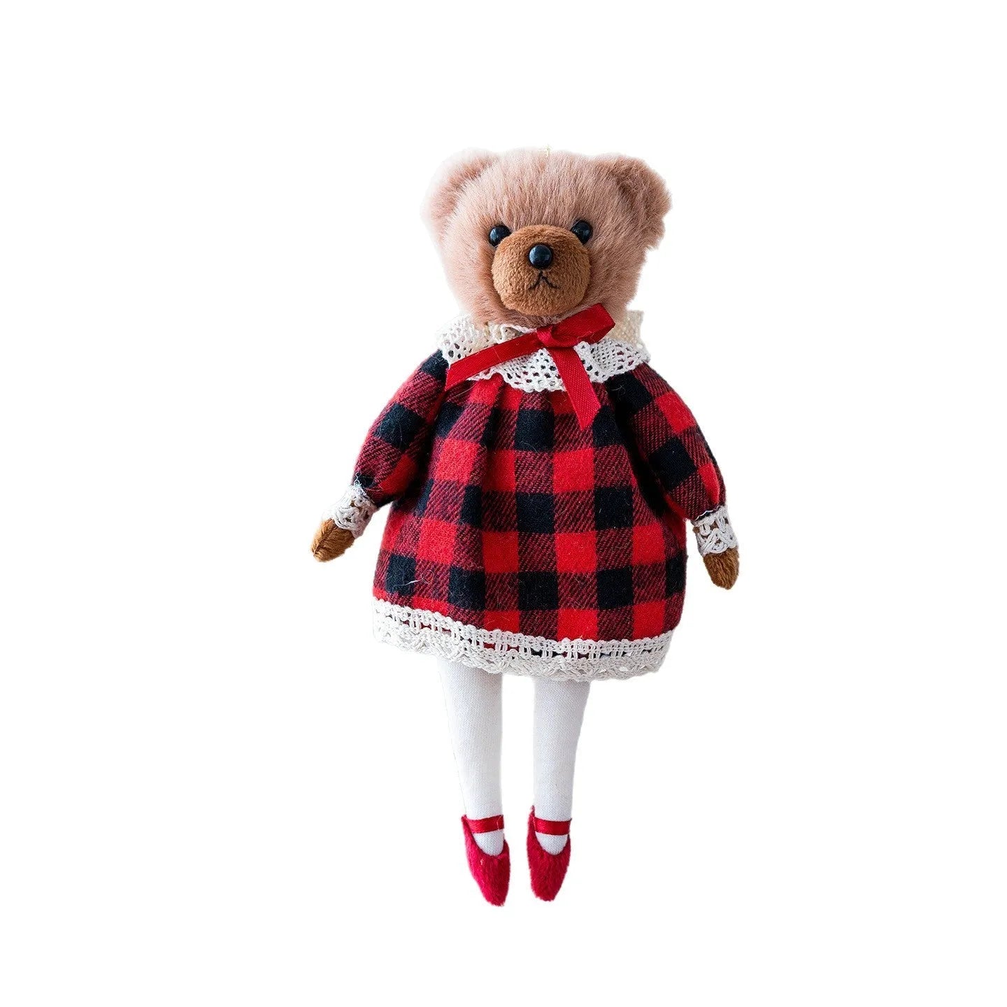 Cartoon plush bear doll in cotton suit plaid outfit, available as gentleman or princess character