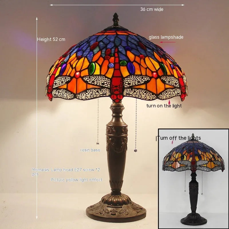 Tiffany stone table lamp with dragonfly design in European retro style