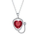 Red diamond wings cross stethoscope necklace for women, made from electroplated copper.