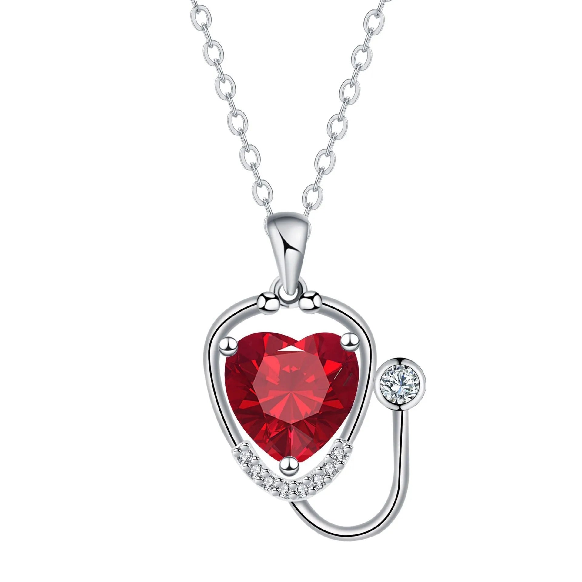 Red diamond wings cross stethoscope necklace for women, made from electroplated copper.