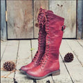 Women's black high leg chunky heel casual boots on a white background