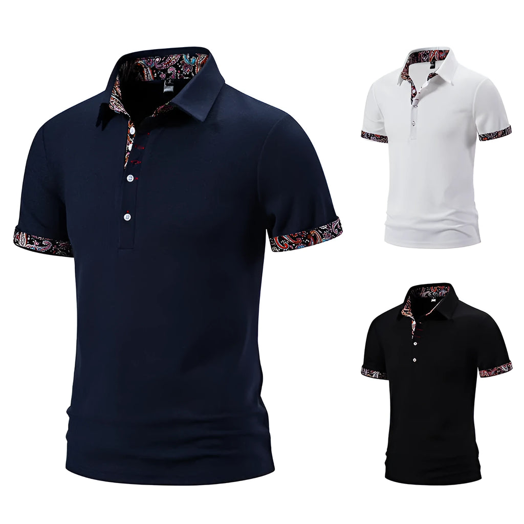 Men's polo shirt in cotton blend fabric with turnover collar and short sleeves, shown in white colour.