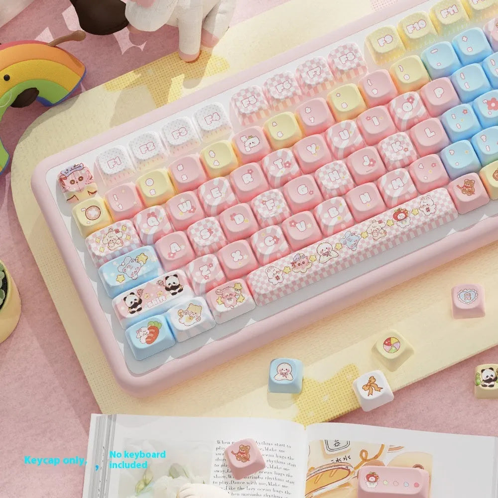 Clip doll themed mechanical keyboard keycaps with colourful doll artwork on key surfaces