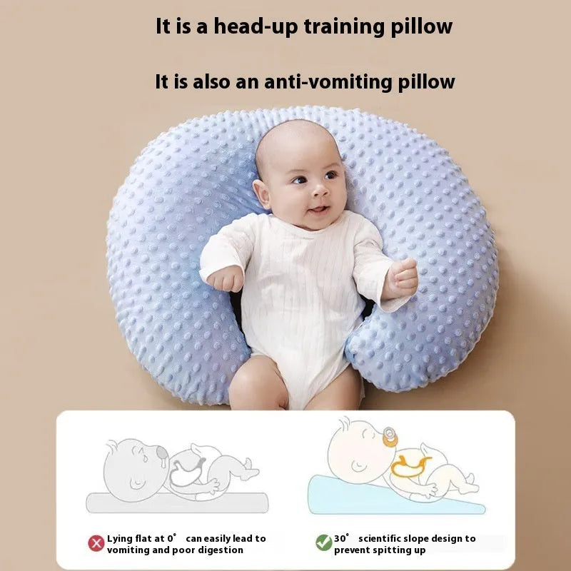 Multifunctional nursing pillow in pink, yellow, grey, or light blue colours for feeding support.