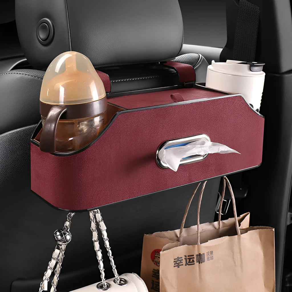 Genuine leather car tissue box holder with 2 litre storage capacity in black colour