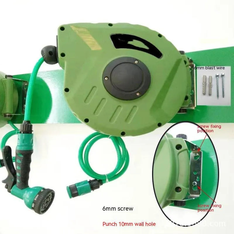 Automatic retractable hose reel with 10m PVC water pipe on water drum bobbin winder for car wash and garden watering