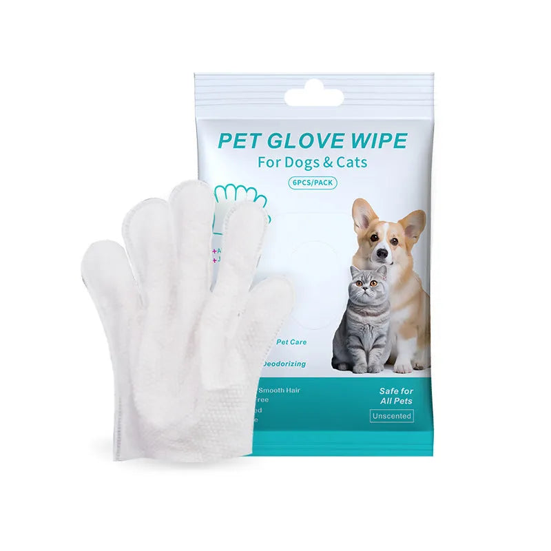Pet disposable gloves for cat and dog cleaning, 6 pieces per bag, with extra thick option available
