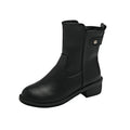 Black women's short boots with side zipper and low heel