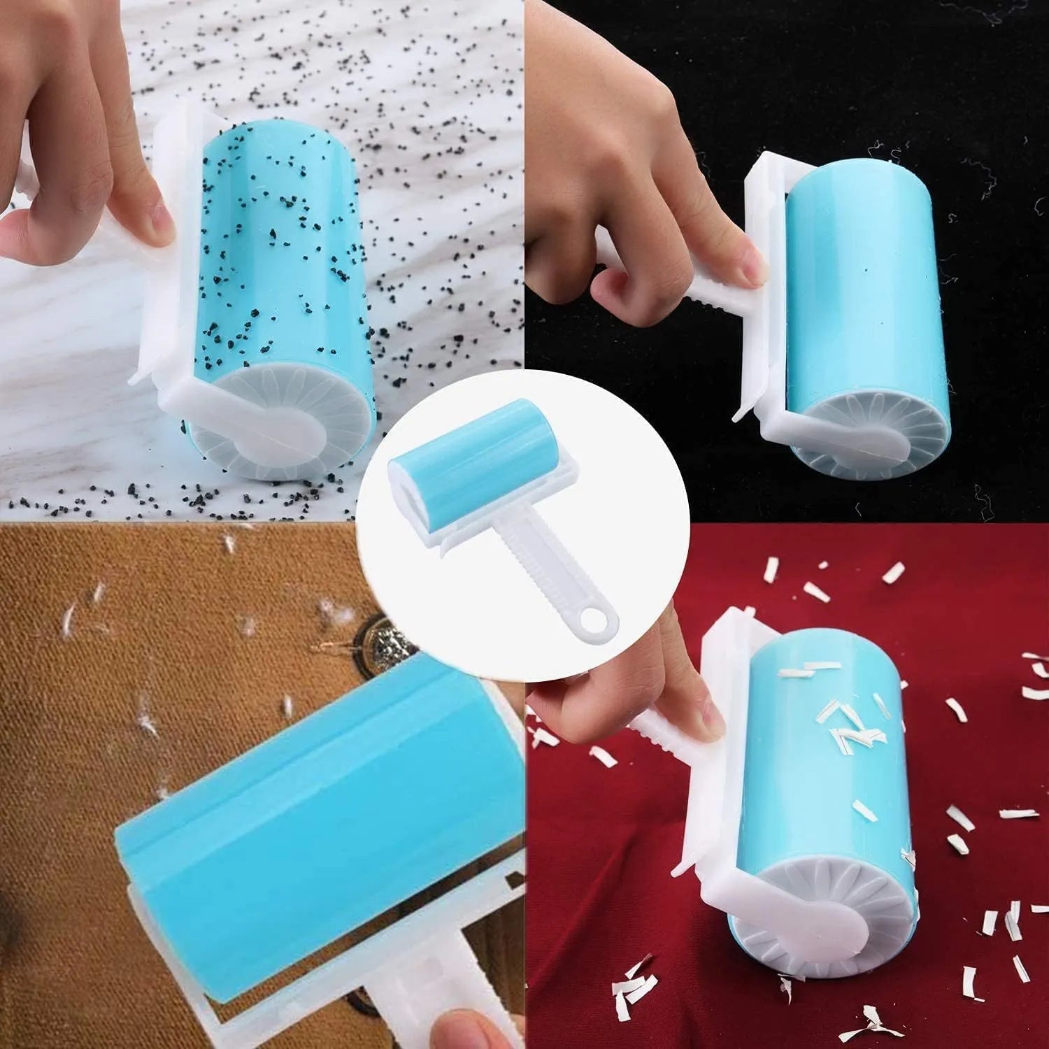 Blue green pink or yellow washable reusable lint roller for pet hair removal