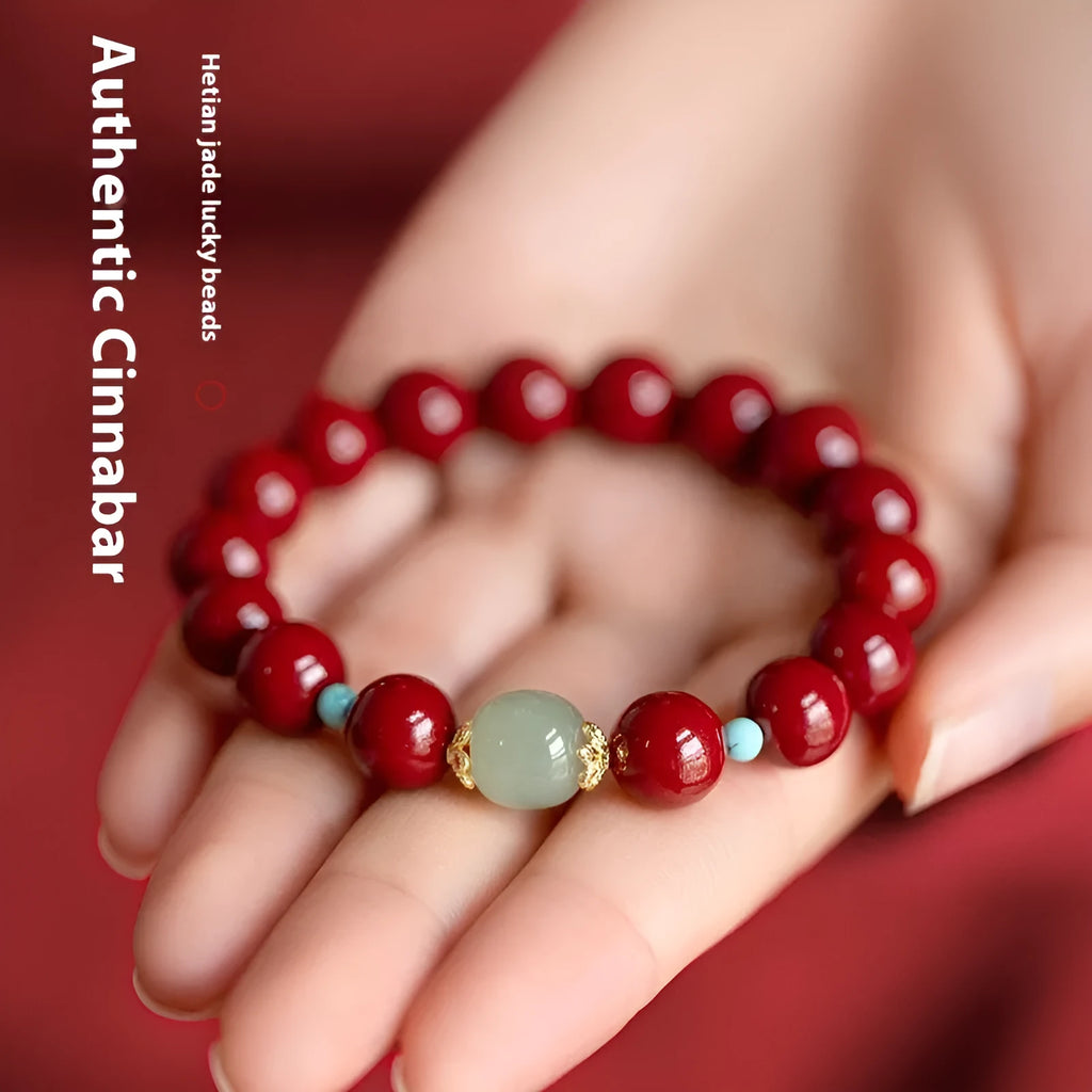 Purple Gold Sand cinnabar and Hetian Jade bead bracelet with elliptical geometric shapes in cartoon style