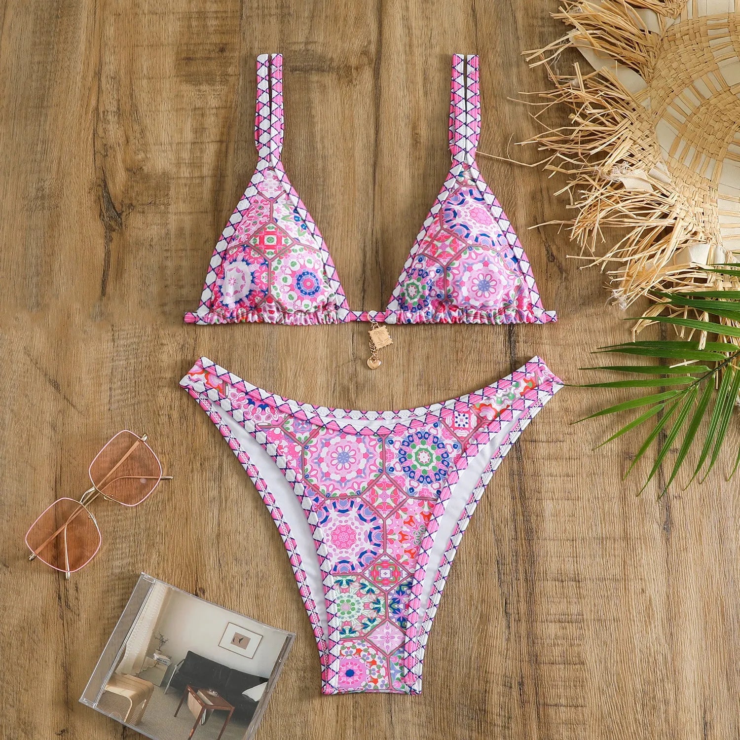 Women's retro print bikini swimwear in polyester fabric available in multiple colours