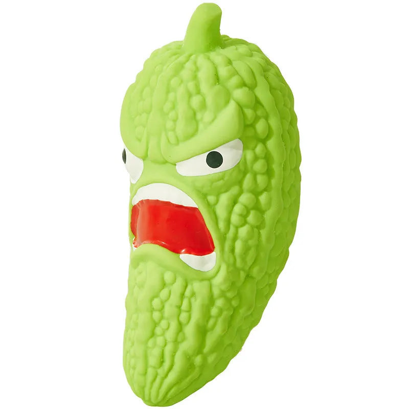 Bitter melon and chili pepper shaped dog chew toys with squeakers for teeth cleaning and boredom relief