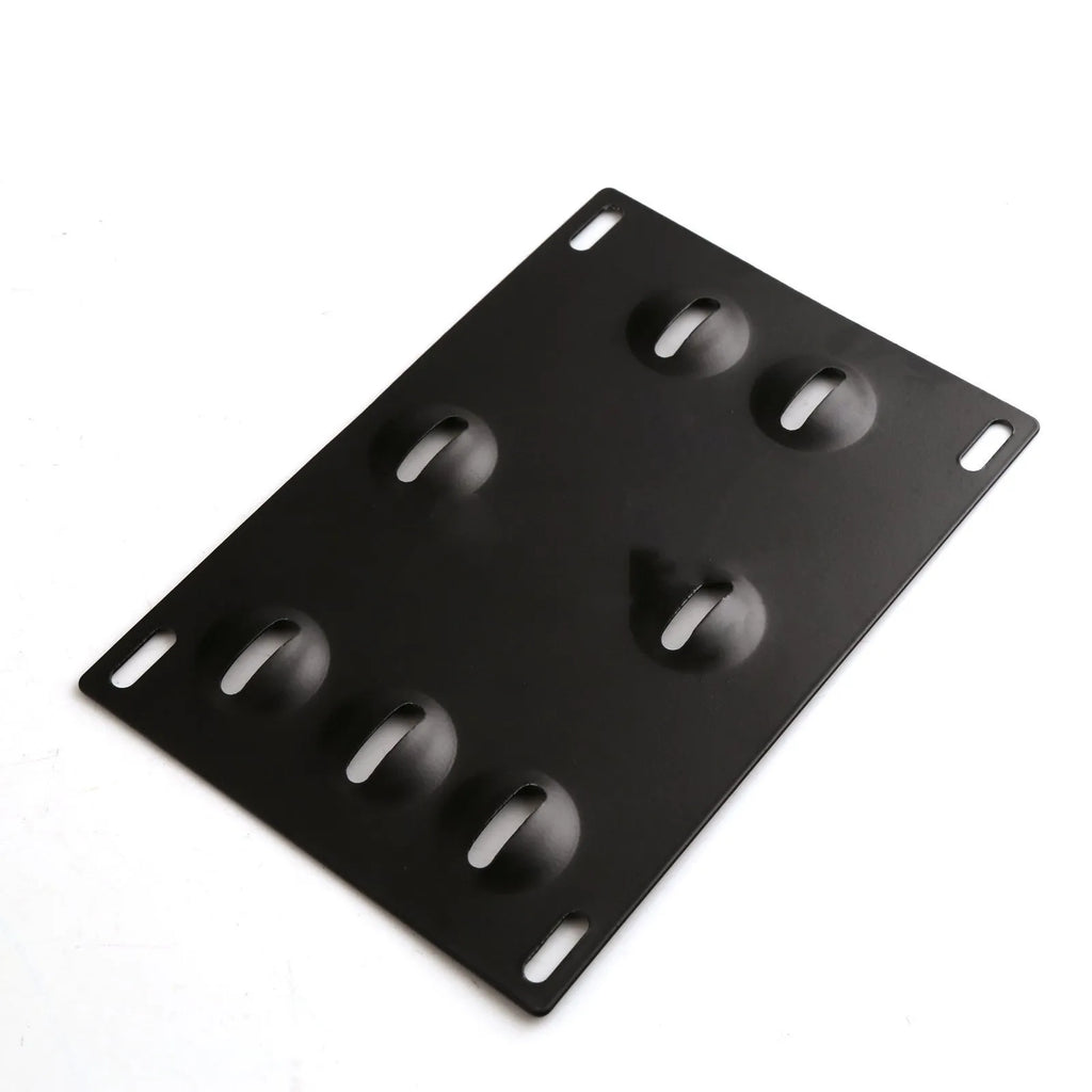 American license plate frame with integrated trailer hook for car modification, shown with screws and nuts.