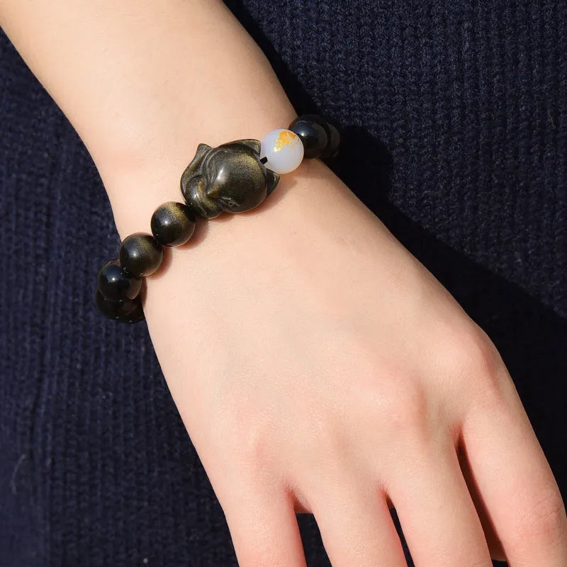Natural obsidian zodiac bracelet with 10mm beads in three style variations