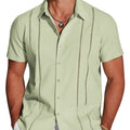 Men's slim fit short sleeve Hawaiian shirt with digital print in a cardigan style.