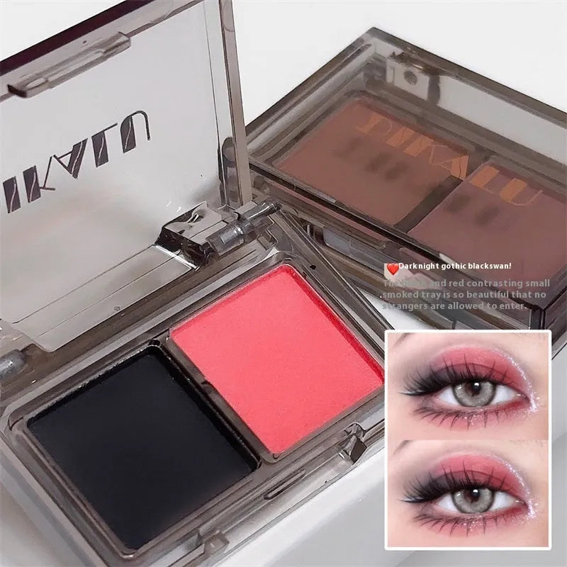 Two-tone pink and black matte shimmer eyeshadow plate with five colourway options