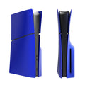 PS5 Slim console with blue ABS plastic replacement shell panels installed