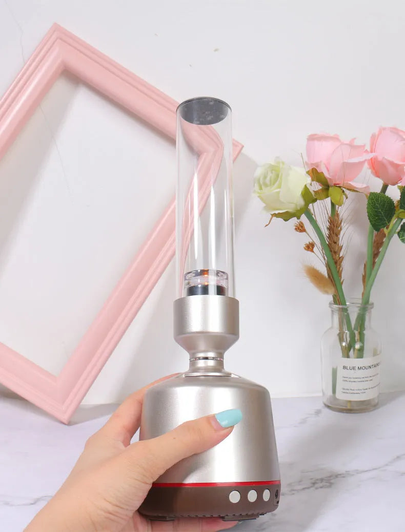 White silver Bluetooth speaker night light with candlelight atmosphere lighting effect