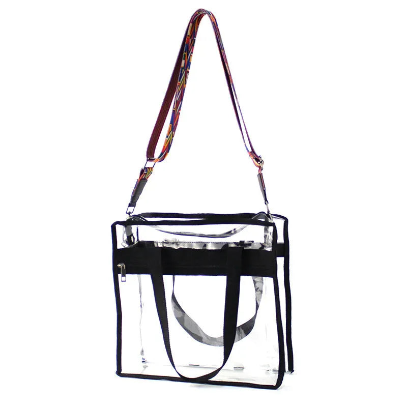 Transparent PVC women's messenger bag with three-dimensional pocket and double connector shoulder straps