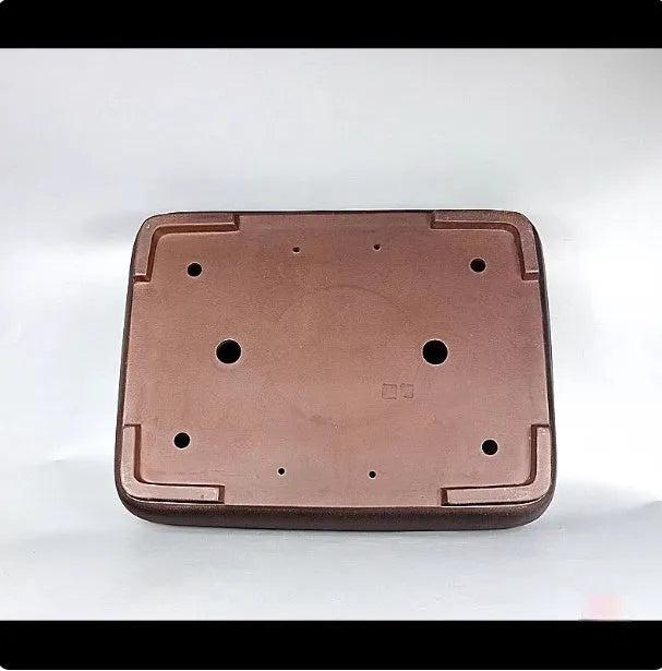 Handmade rectangular antique purple clay flower pot showing its size and textured finish.