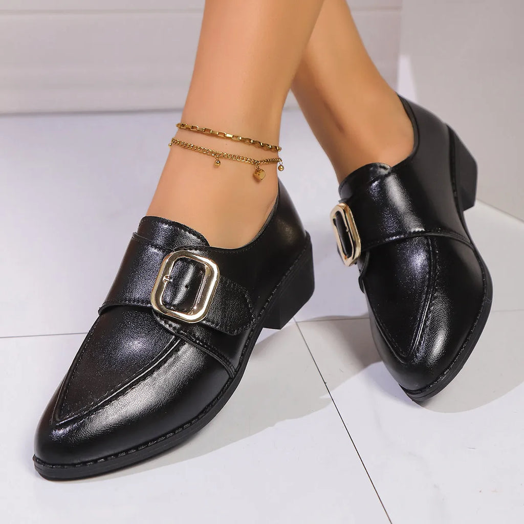 Women's British-style leather shoes with decorative bow detail in three style options