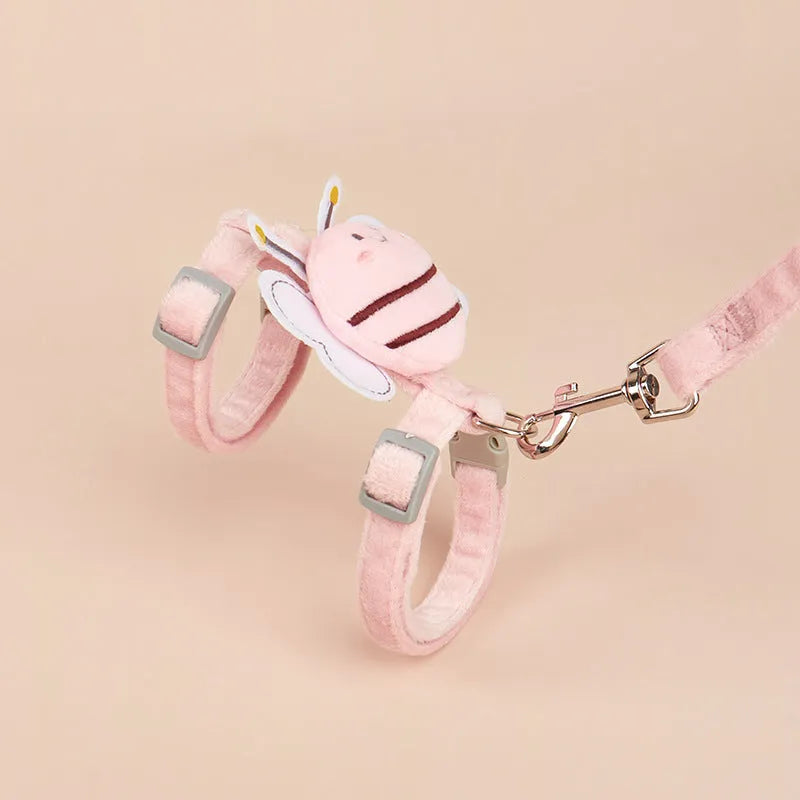 Bee shaped adjustable cat rope leash in polyester with strap, available in pink yellow blue colours