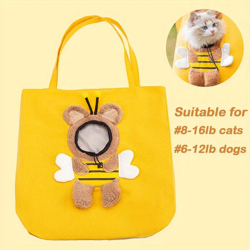 Little Bee Design canvas pet carrier bag with safety zippers and adjustable side opening for dogs and cats