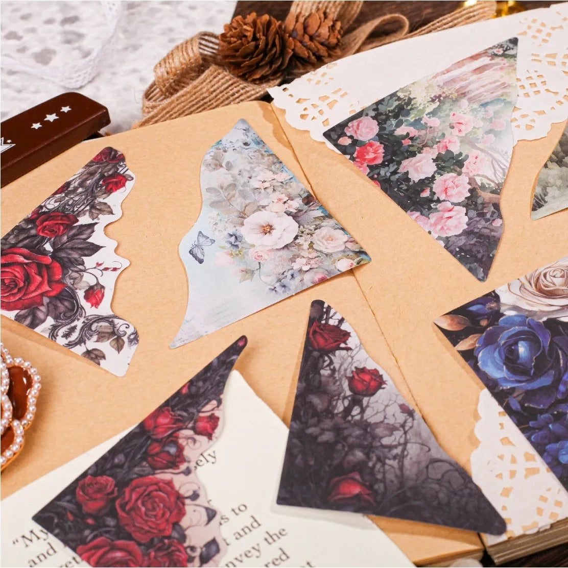 Set of creative paper bookmarks in six colours with modern design for office organisation