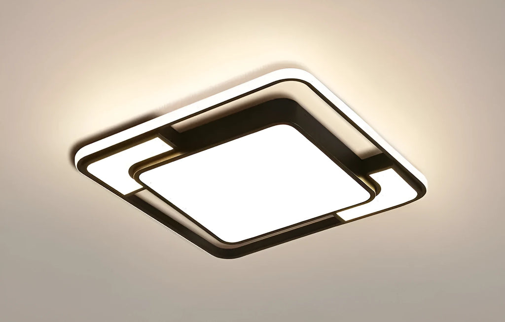 Square white nordic style LED ceiling lamp with iron and PVC construction