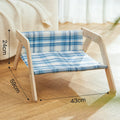 Wooden elevated cat bed hammock with soft cloth cushion in blue colour for indoor cats
