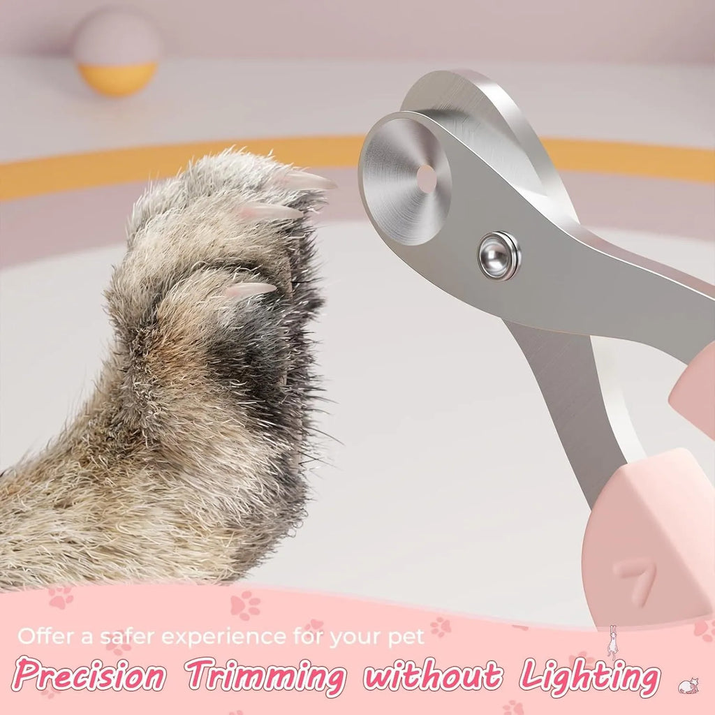 Cat nail clipper with positioning hole and non-slip handle in pink or blue colour