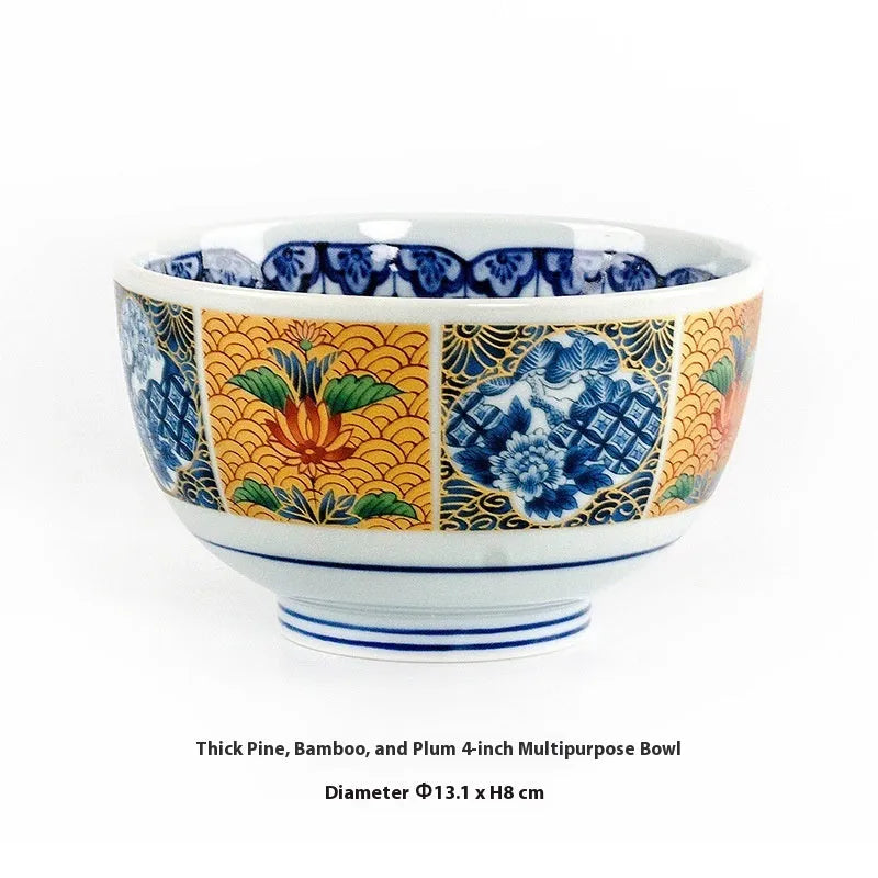 Japanese style 4-inch ceramic bowl with peony retro design in gold colour