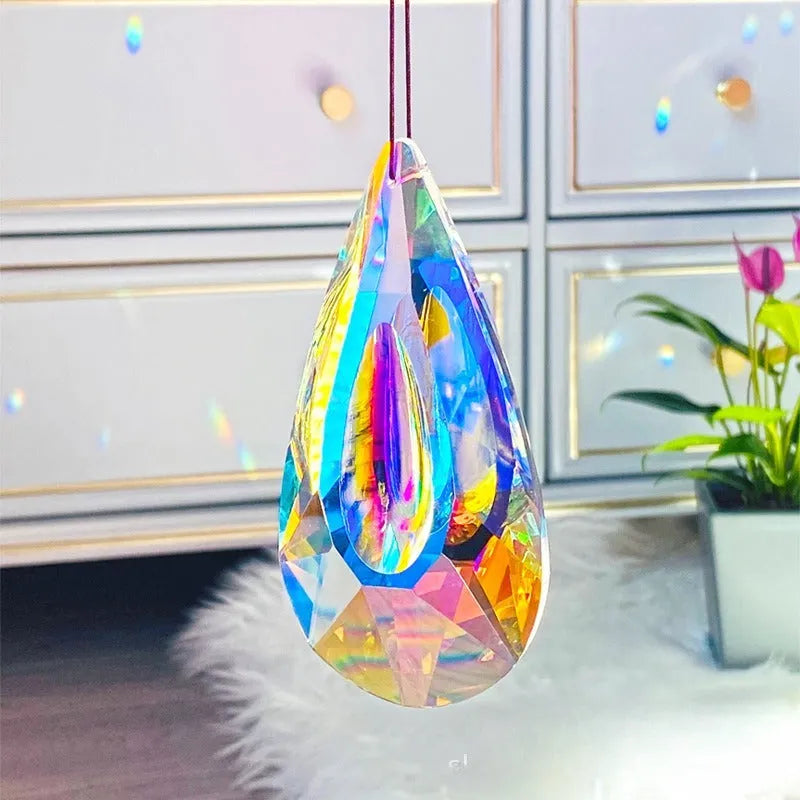 Rainbow light catching crystal pendant garden decoration with electroplated colour finish