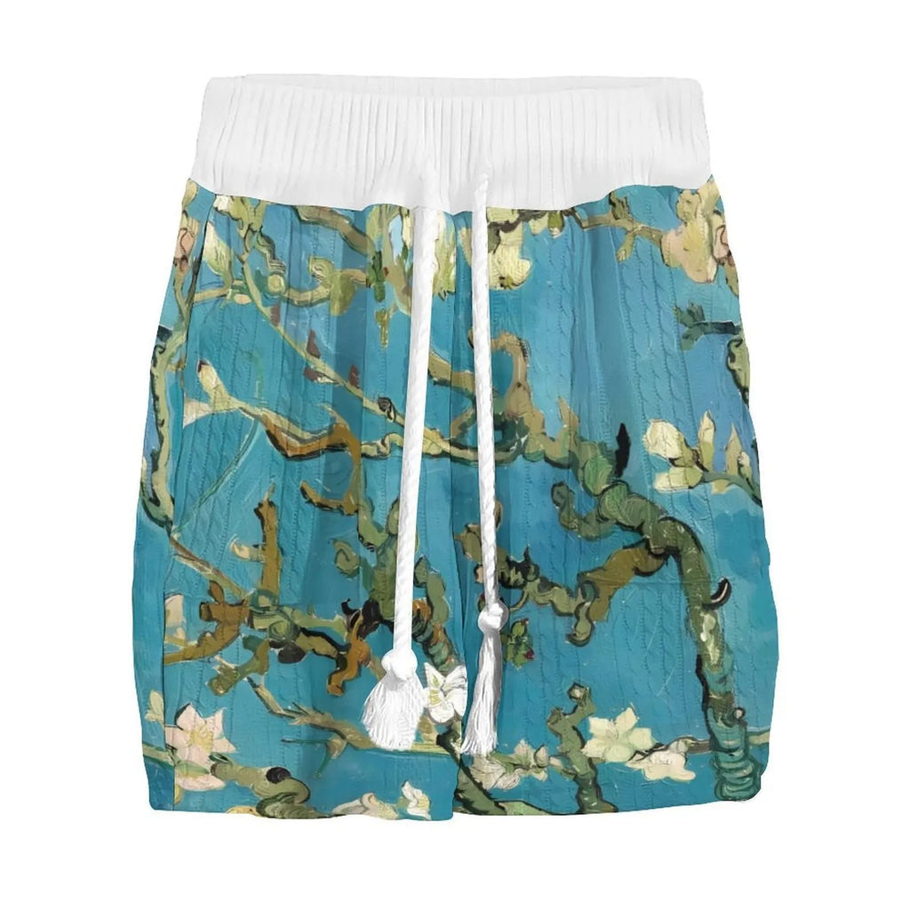 Men's peacock blue casual suit set with 3D printed knitted shorts and matching T-shirt style top