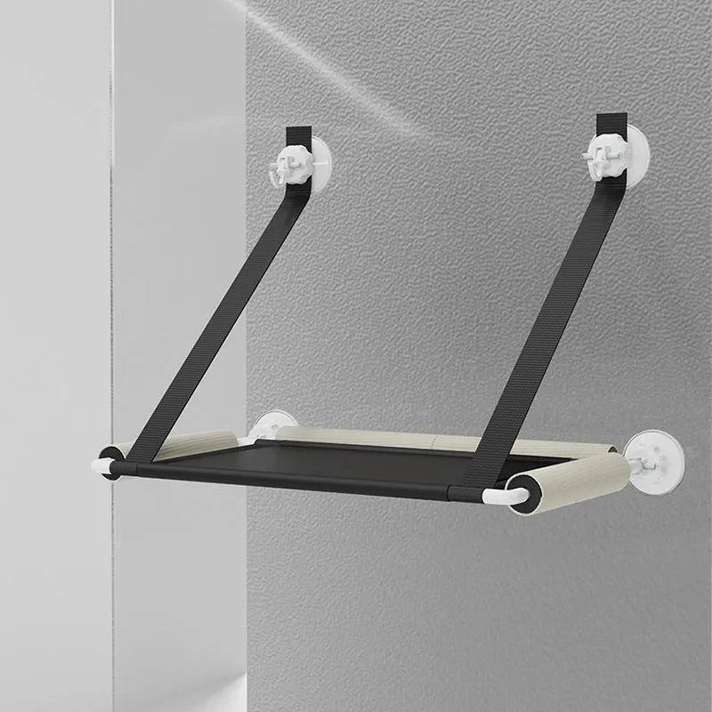 Black suction cup cat hammock in fibre tube cloth, foldable hanging cat nest for balcony window glass