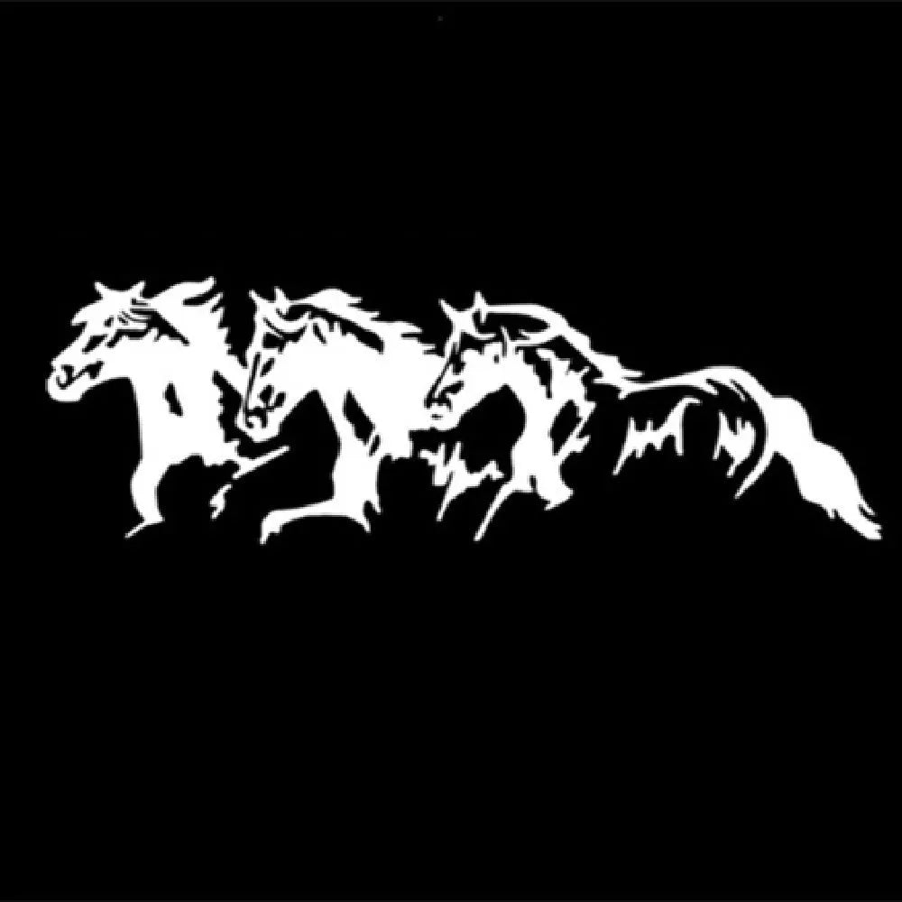 Three horses design vinyl car decal sticker, 25cm long, in black, white, red, or blue.