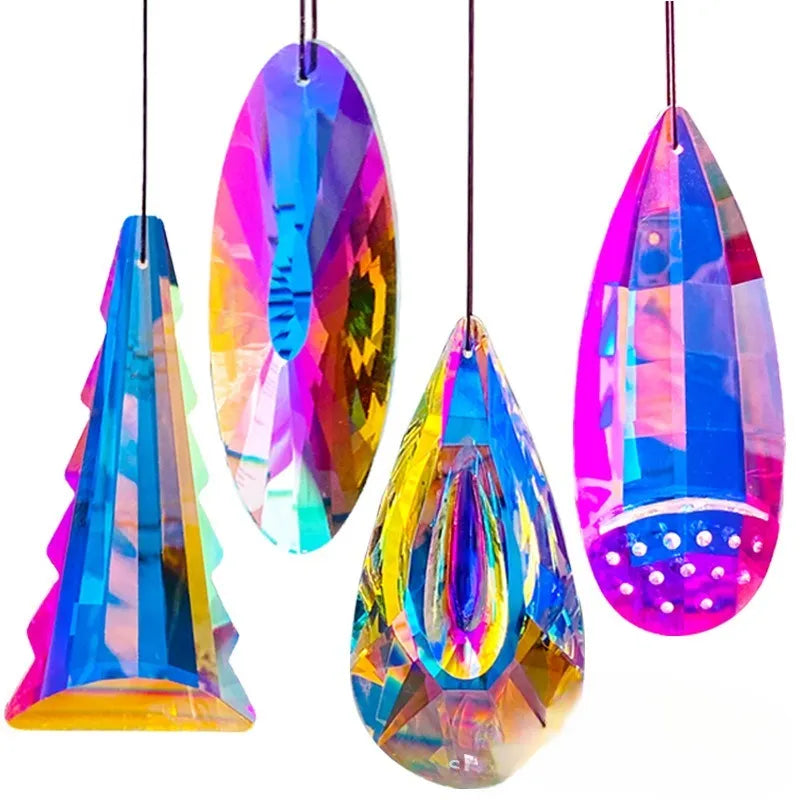 Rainbow light catching crystal pendant garden decoration with electroplated colour finish