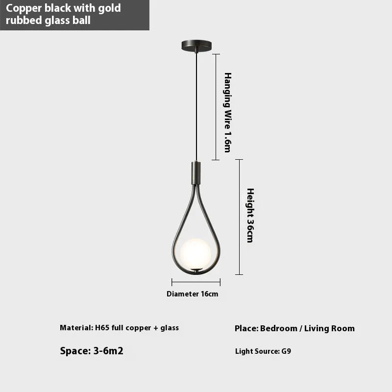 Copper modern minimalist bedside chandelier with 220V voltage showing three colour cover options