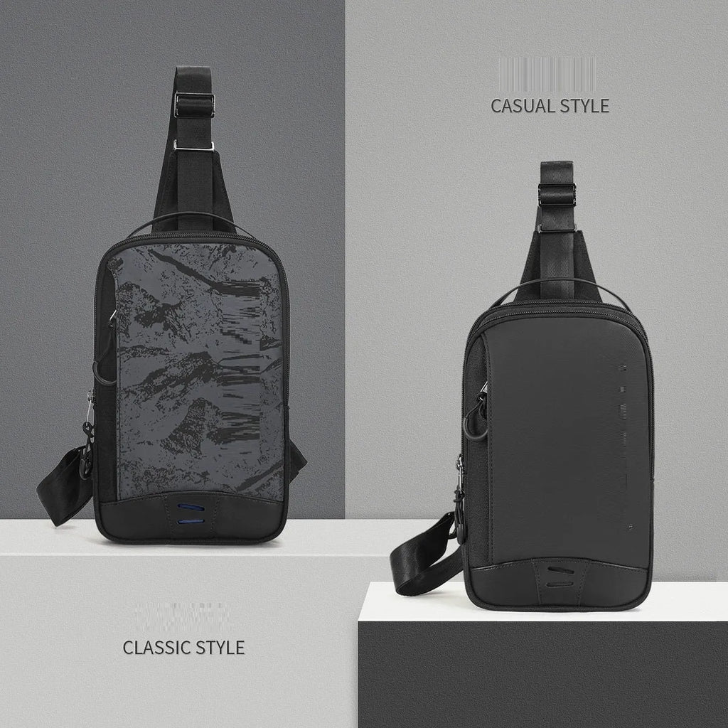 Men's casual black TPU camouflage chest bag with single shoulder strap and soft handle