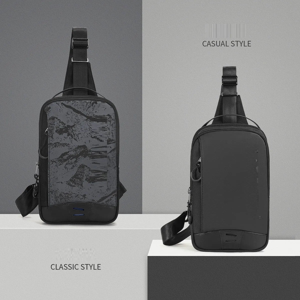 Men's casual black TPU camouflage chest bag with single shoulder strap and soft handle