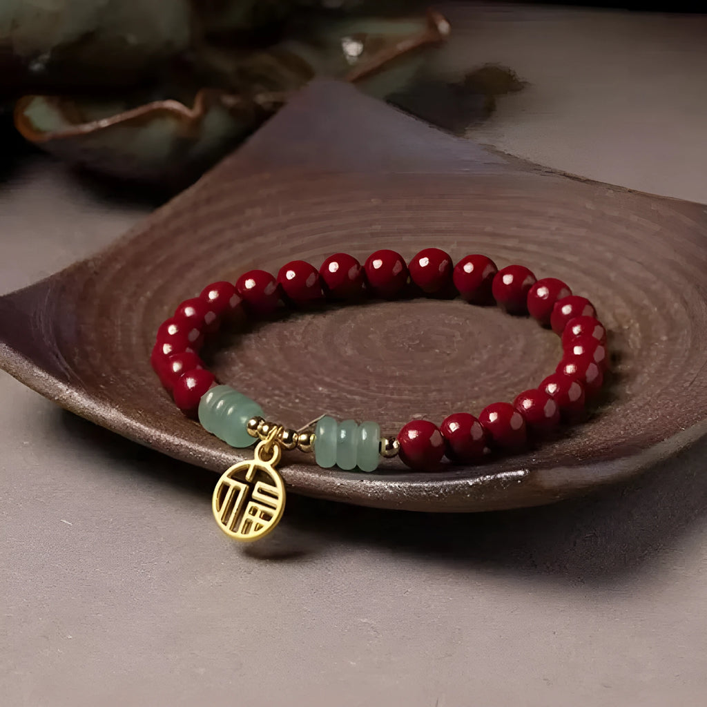 Handcrafted gold cinnabar wave bracelet with copper beads in national style design