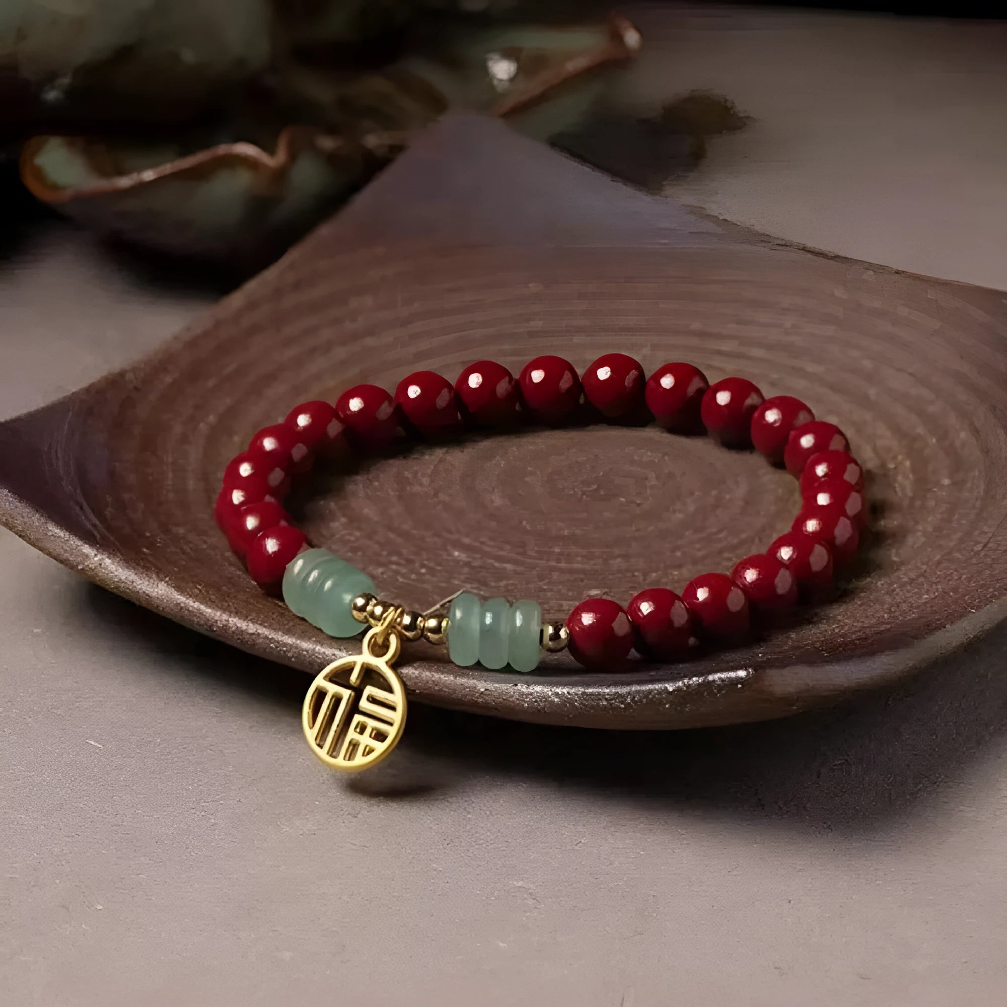 Handcrafted gold cinnabar wave bracelet with copper beads in national style design