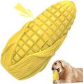 Blue and yellow corn stick dog chew toy with textured surface grooves for aggressive chewers