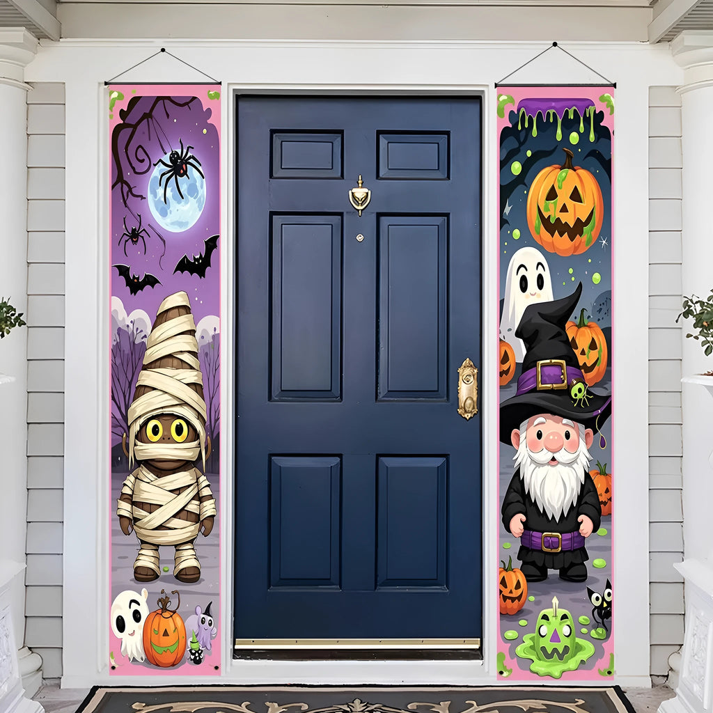 Pair of Halloween couplet hanging flags made from polyester measuring 30x180cm