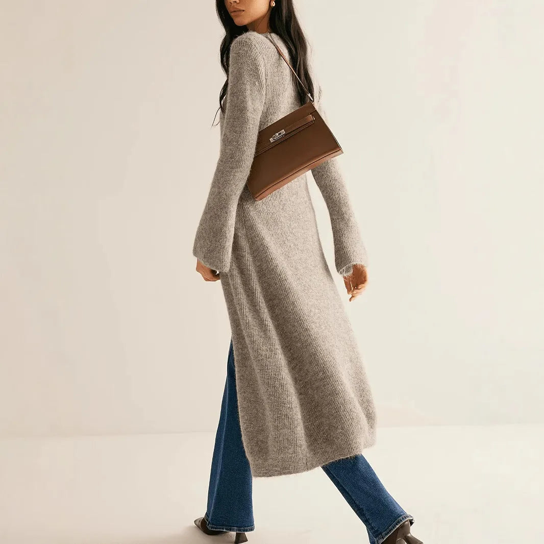Khaki French style retro long sleeve cardigan coat with button fastening