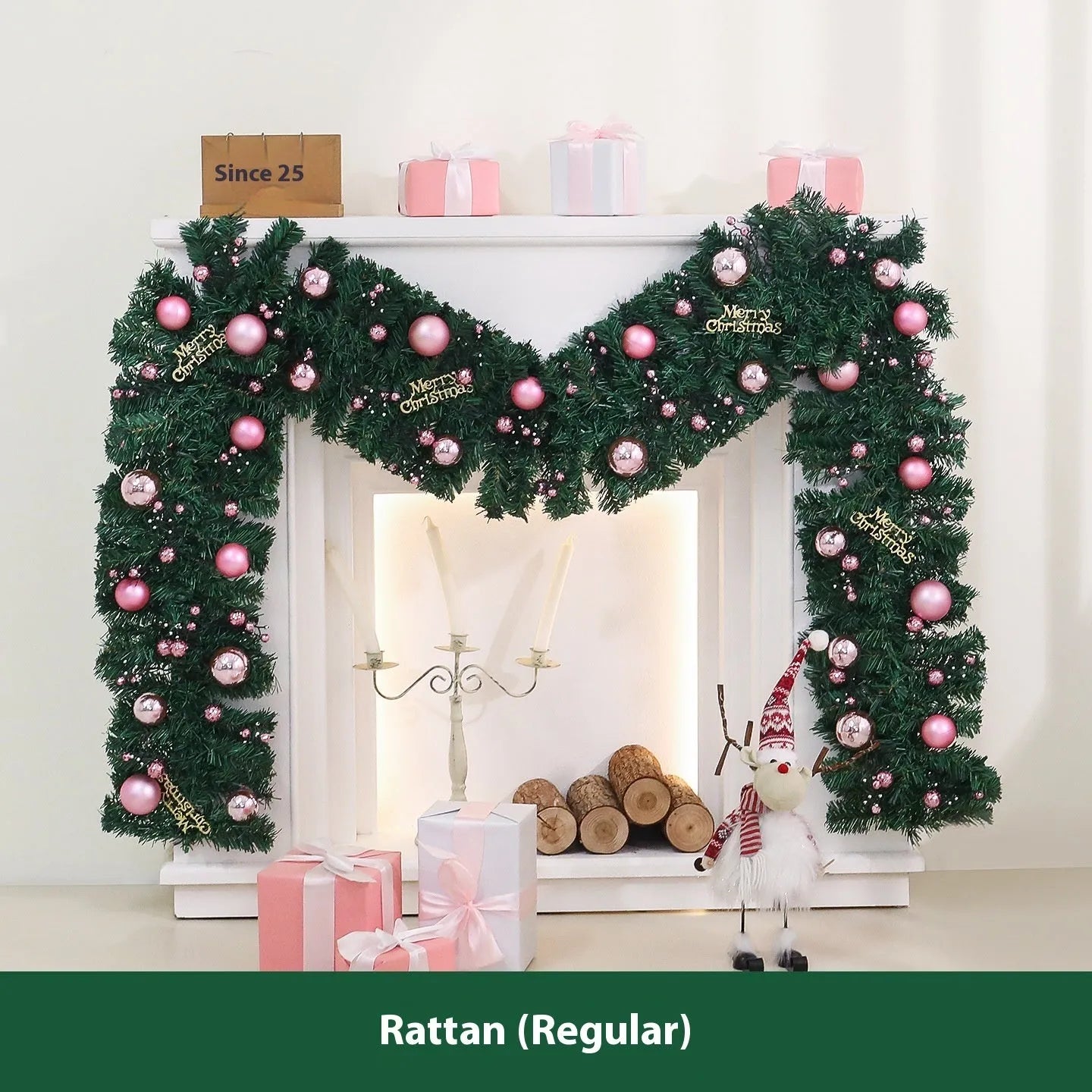 2.7-metre pink Christmas rattan vine decoration with 240 PVC fruit head ornaments in Korea style