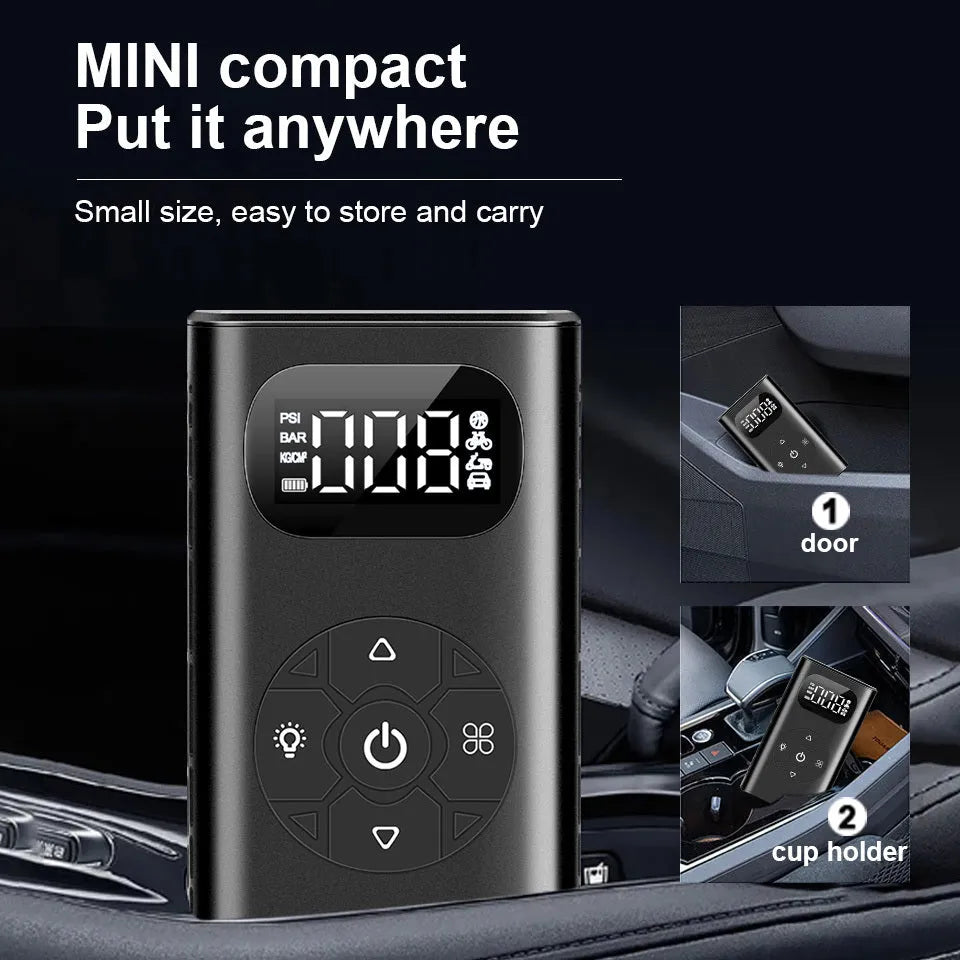 Black aviation aluminium portable electric tyre inflator with digital display and 16cm hose