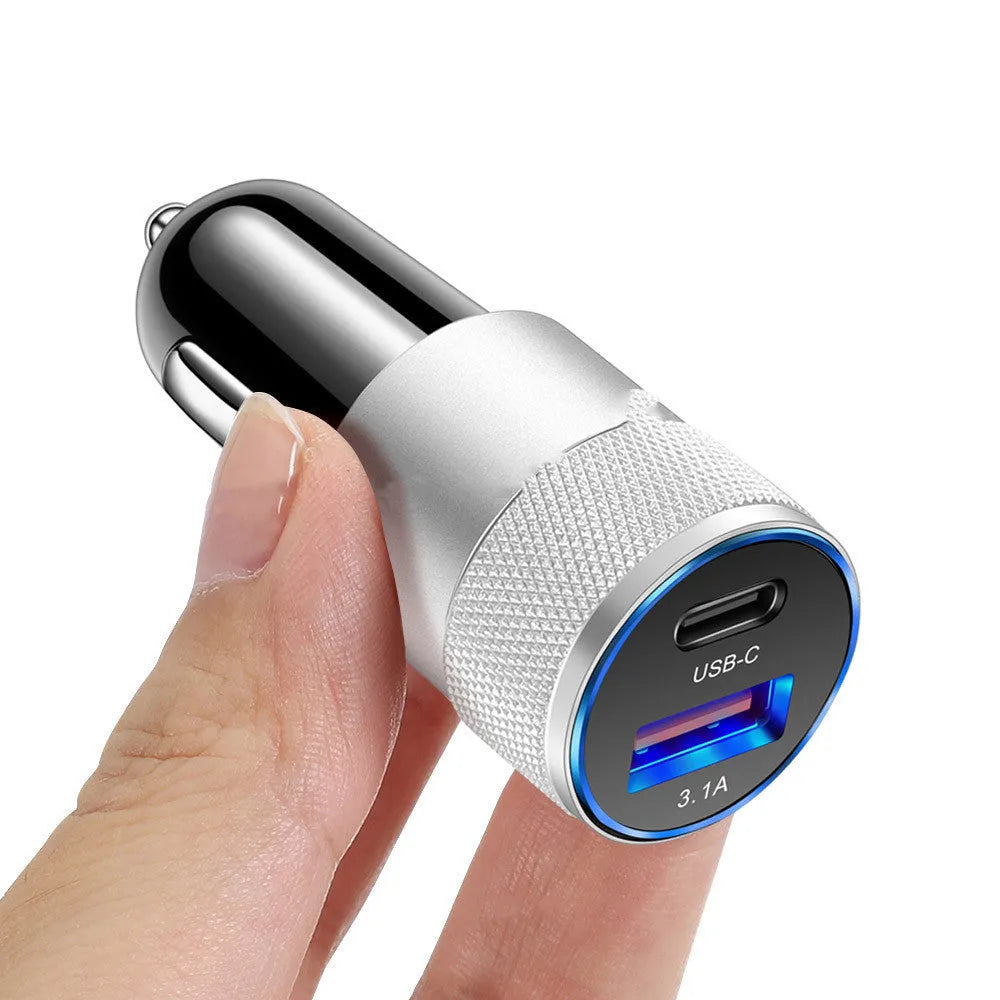 Aluminium alloy dual USB car charger for vehicle cigarette lighter sockets